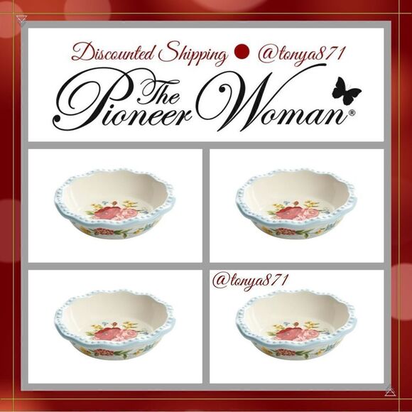 🦋 New Pioneer Woman Sweet Rose Mini 5” Pie Pans, Set of 4 - Picture 3 of 8